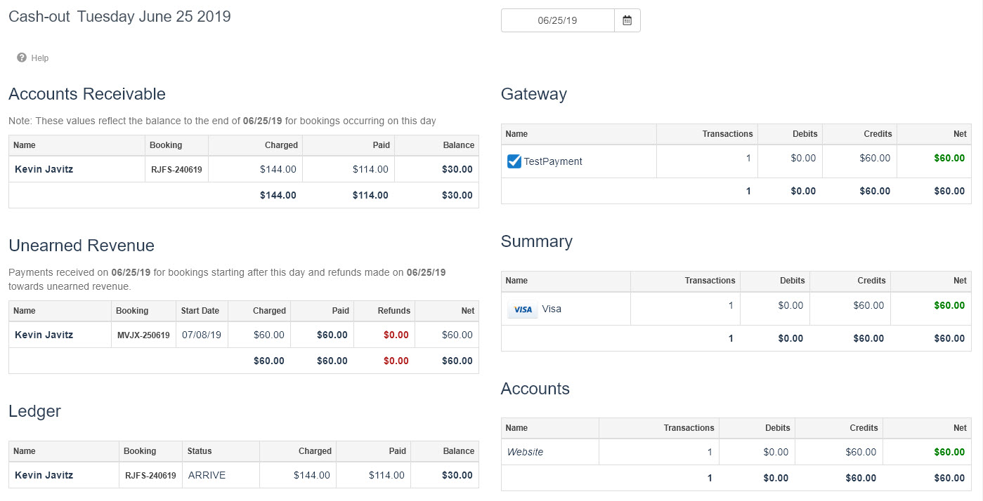 Checkfront screenshot: Reports