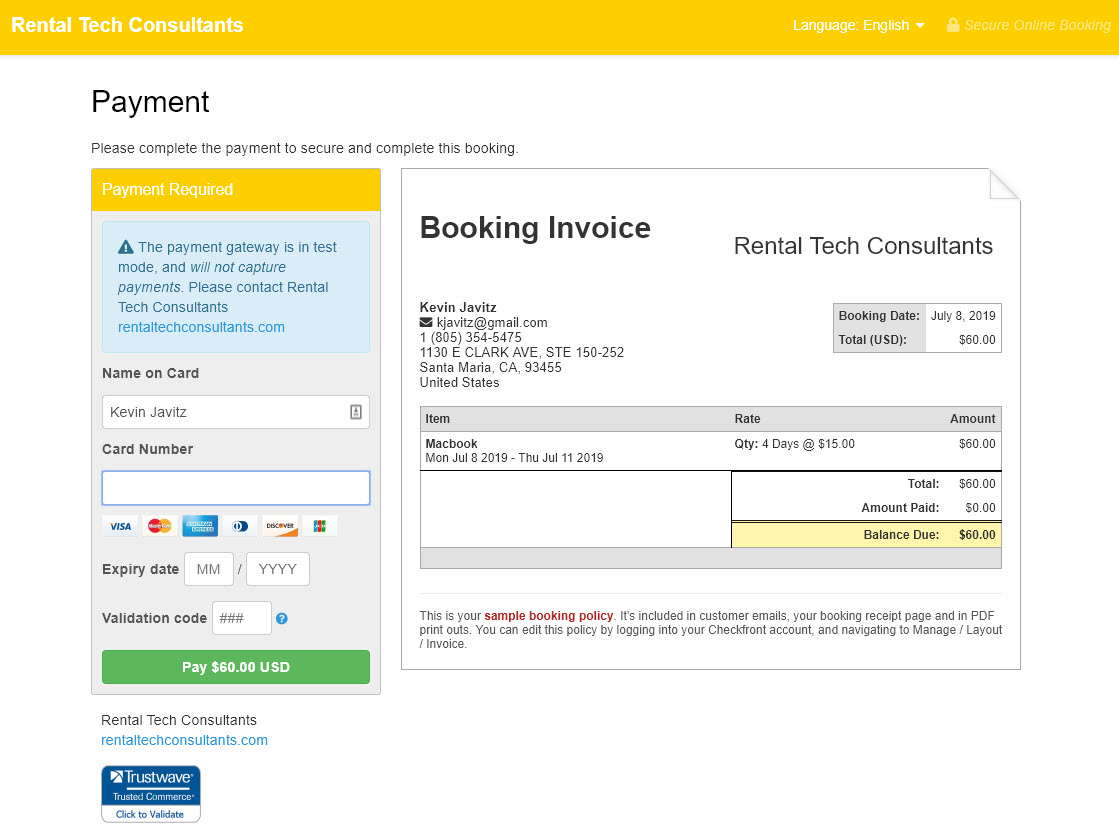 Checkfront screenshot: Online Store “Site Builder”
