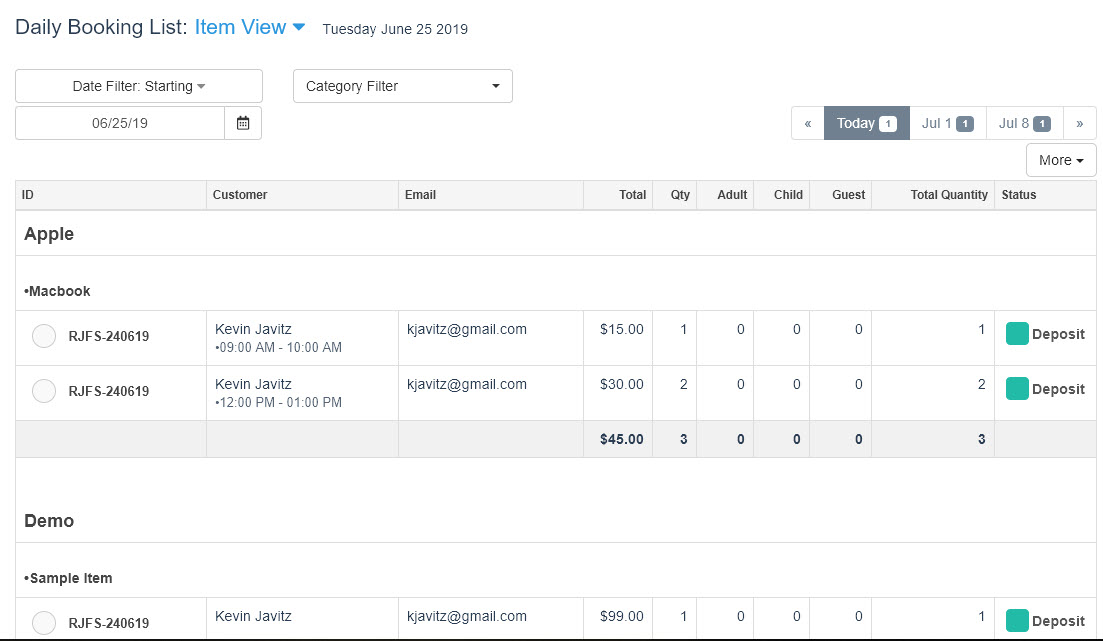 Checkfront screenshot: Reports