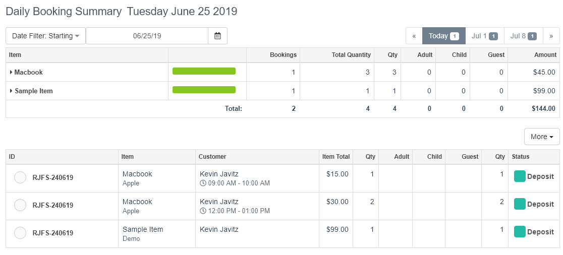 Checkfront screenshot: Reports
