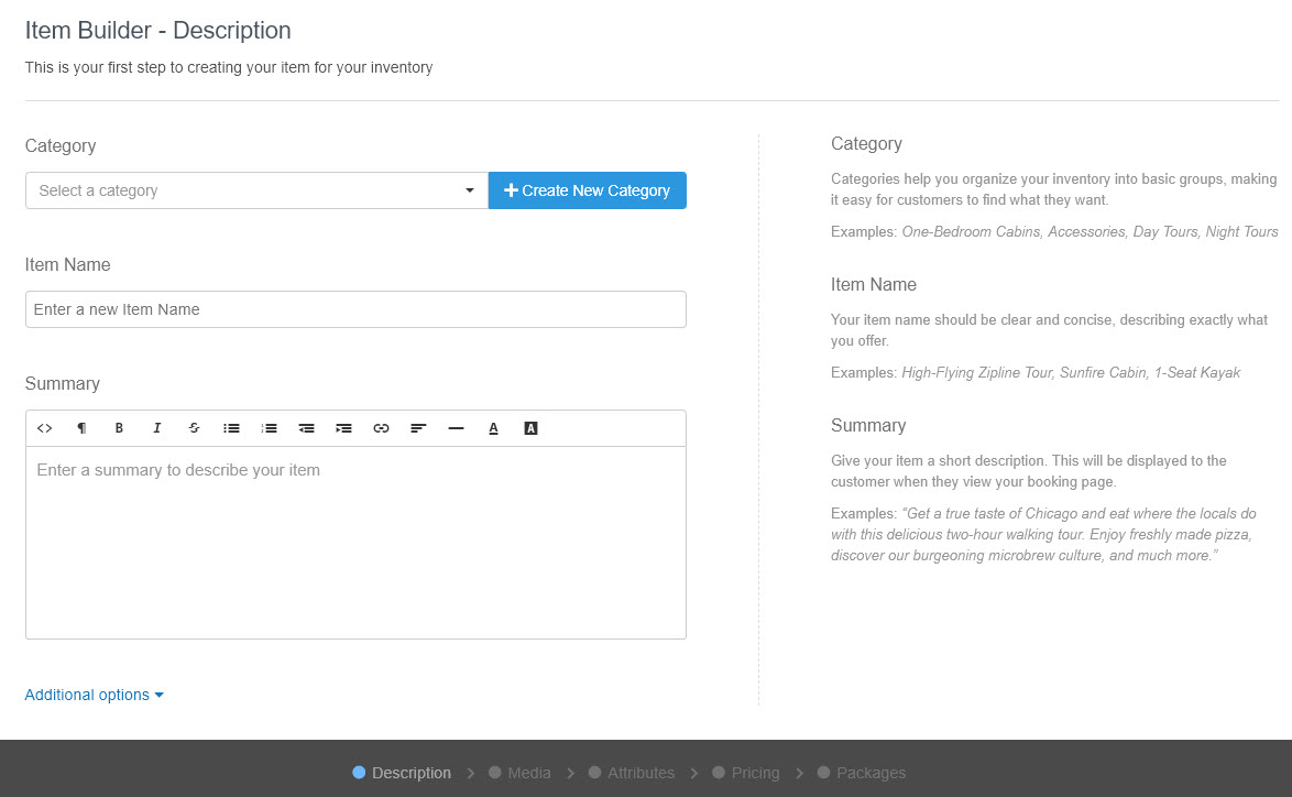 Checkfront screenshot: Adding Products