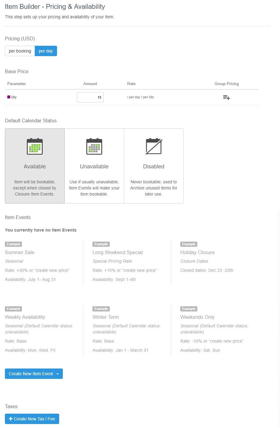 Checkfront screenshot: Product Pricing