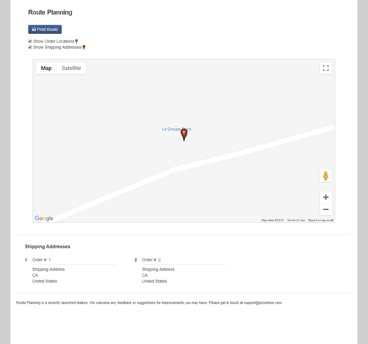 EZ Rent Out screenshot: Route Planning