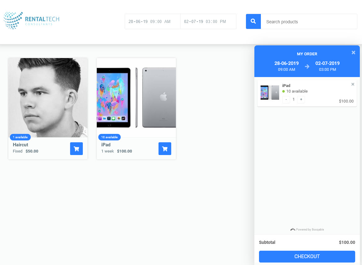 Booqable screenshot: Online Store