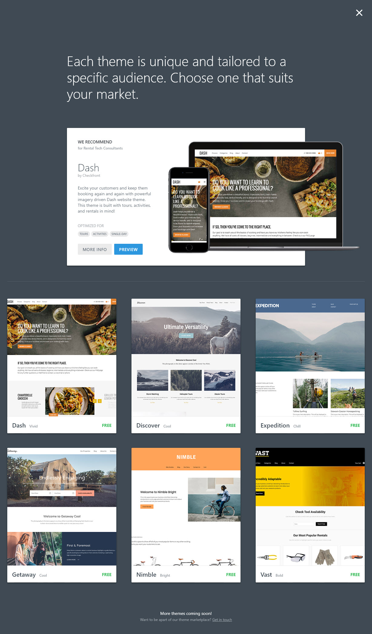 Checkfront screenshot: Online Store “Site Builder”
